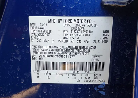 2013 Ford Edge Se from USA, damaged, VIN 2FMDK3GC8DBC81977